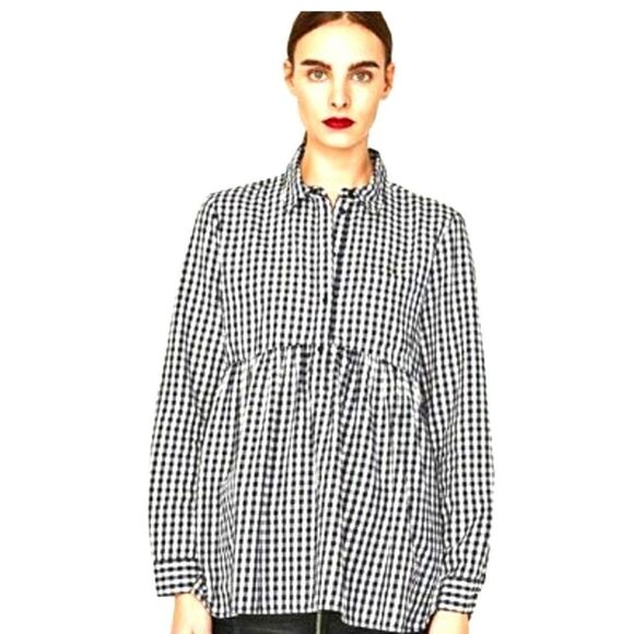 Zara Woman’s Gingham babydoll Ruffled Tunic Top size M - Picture 1 of 9